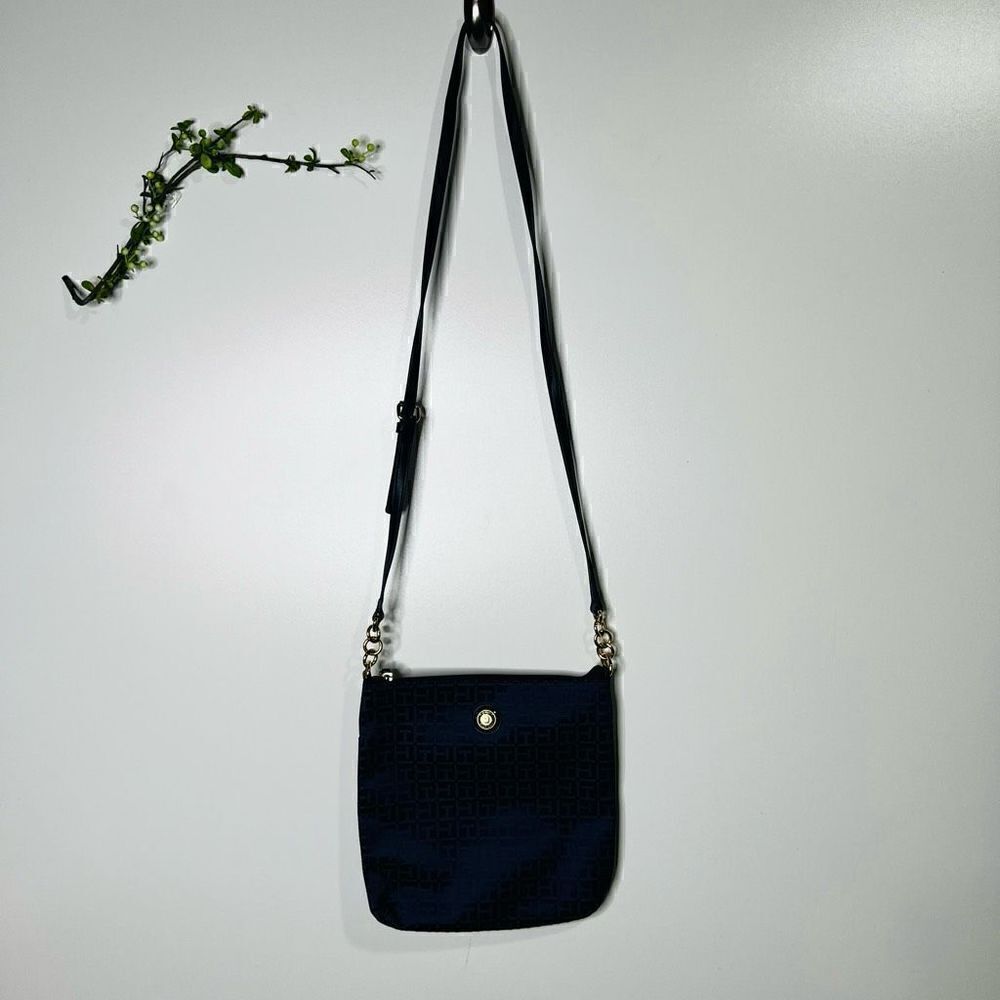 Tommy Hilfiger Women's Navy Blue Synthetic Leather Logo Print Cross Body Bag